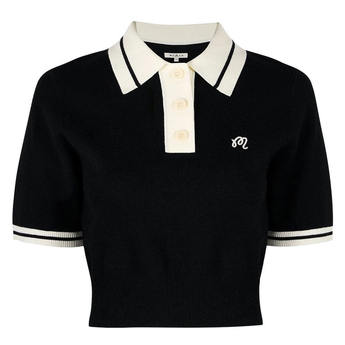 Malbon Mikayla Knit Cropped Golf Shirt Black Ivory - 23 Women