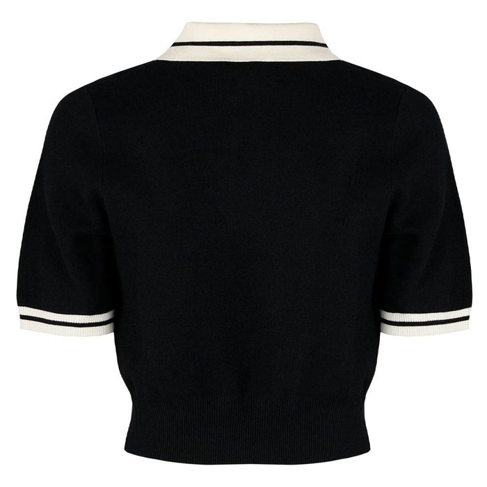 Malbon Mikayla Knit Cropped Golf Shirt Black Ivory - 23 Women