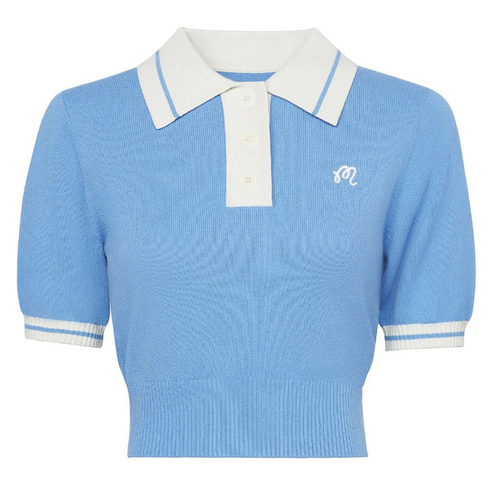 Malbon Mikayla Knit Cropped Golf Shirt French Blue - 23 Women