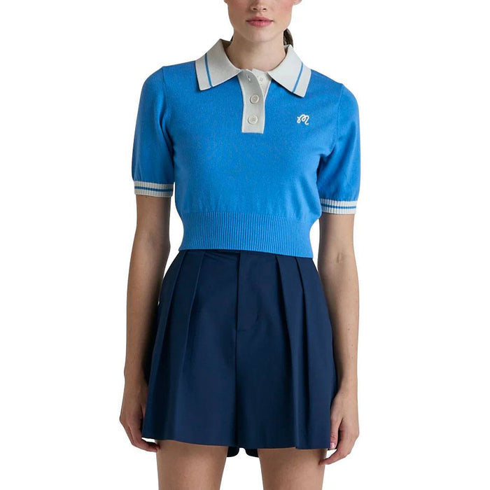 Malbon Mikayla Knit Cropped Golf Shirt French Blue - 23 Women
