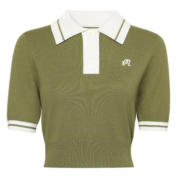 Malbon Mikayla Knit Cropped Golf Shirt Olive - 23 Women