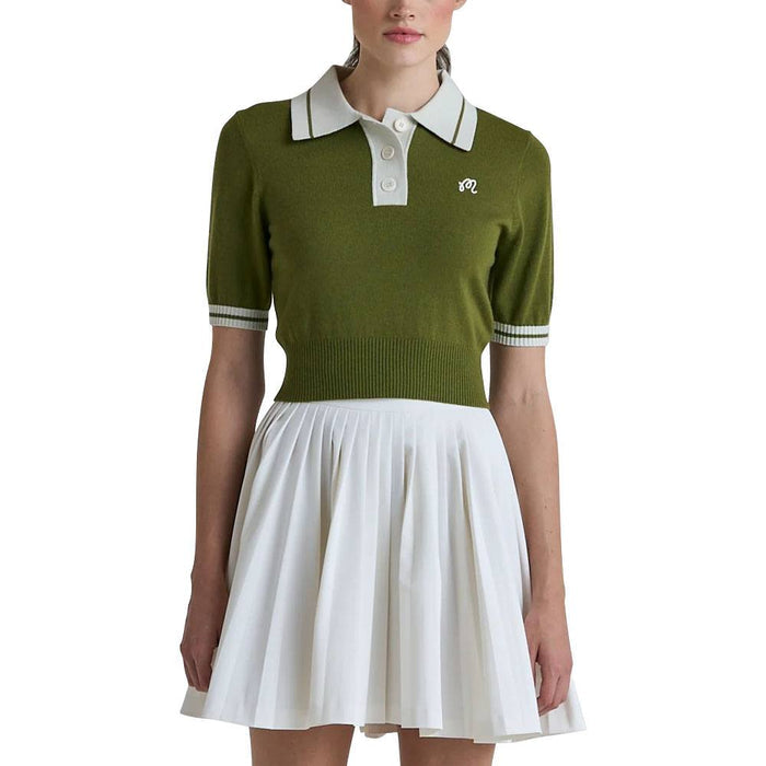 Malbon Mikayla Knit Cropped Golf Shirt Olive - 23 Women
