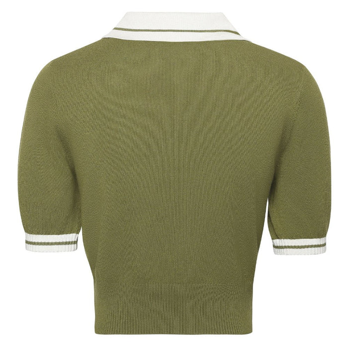 Malbon Mikayla Knit Cropped Golf Shirt Olive - 23 Women