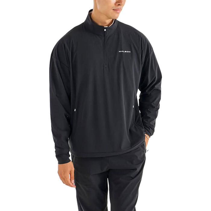 Malbon Performance Quarter Zip Shell Golf Pullover Black - FW25 Men