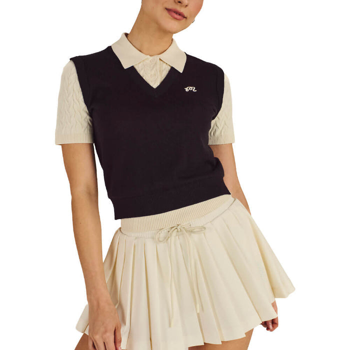 Malbon Veronica Golf Polo Black Onyx/Cream - SS26 Women