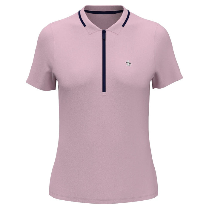 Original Penguin Ribbed Metallic Zip Golf Polo Charm Pink - SP25 Women