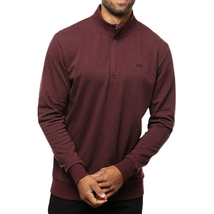 TravisMathew Cloud Quarter Zip 2.0 Golf Pullover Heather Dark Red - SS23 Men