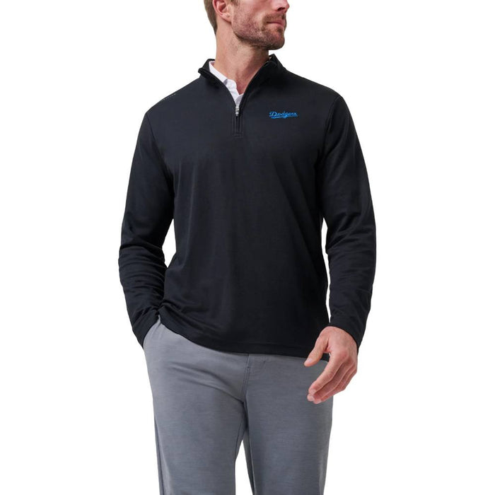 TravisMathew Los Angeles Dodgers Time To Tailgate Quarter Zip Golf Pullover Black - SS25 Men