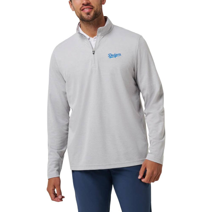 TravisMathew Los Angeles Dodgers Time To Tailgate Quarter Zip Golf Pullover Heather Gray - SS25 Men