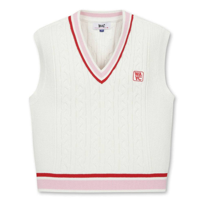 WAAC Cable V Neck Knit Golf Vest White - 23 Women
